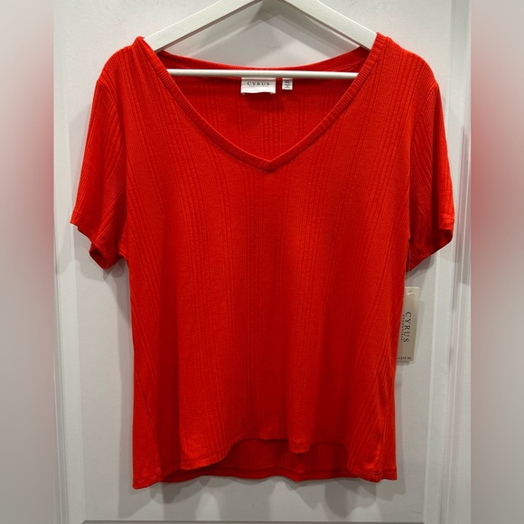 Cyrus Essentials Women’s V Neck Top Blouse Short Sleeve Size XL NWT - Picture 1 of 6